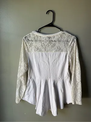 White Lace Peplum Top Long Sleeve Coquette Boho Women’s 0XL thumbnail 5