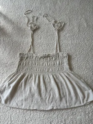 Zara White Smocked Peplum Boho Cami Top with Shoulder Ties Size S Cottagecore thumbnail 5