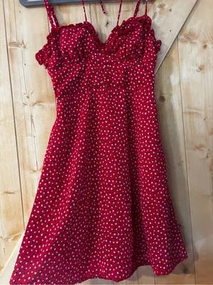 Princess Polly‎ Stacey Mini Dress Red Heart Print Ruffle Smocked Size 2 thumbnail 1