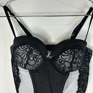 Daisy Fuentes Black Lace Bustier Corset Top Medium Sheer Underwire Lingerie thumbnail 2