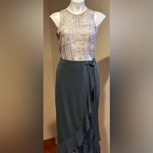 Green Envelope Los Angeles NWTS Green Ruffle Drape Wrap Look Long SideTie SZ S thumbnail 2