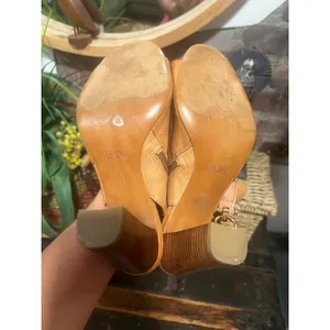 Coach Tan Leather Peep Toe Slingback Block Heel Booties 7 thumbnail 11