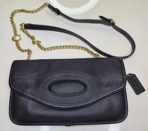 ​Coach CA359 Cut Out Handle Clutch Crossbody Bag Black Leather Removable Chain thumbnail 1