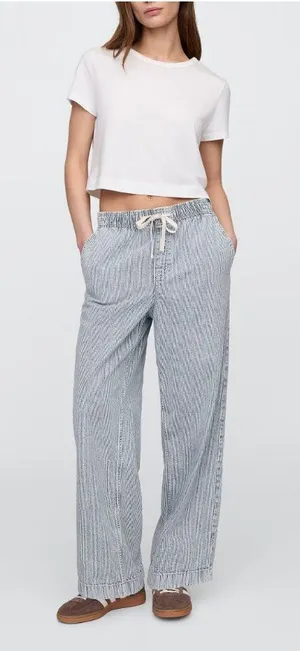 NWT Gap pull on high rise wide leg railroad stripe blue Medium thumbnail 1