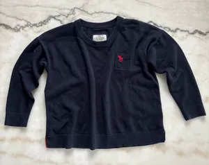 Y2K Abercrombie & Fitch Navy Blue Knit Sweater Moose Logo Split Hem Womens Small thumbnail 1