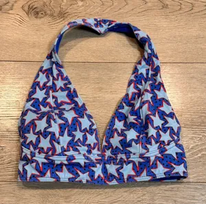 Out From Under Blue Star Print Halter‎ Crop Bra Top Womens Small S thumbnail 1