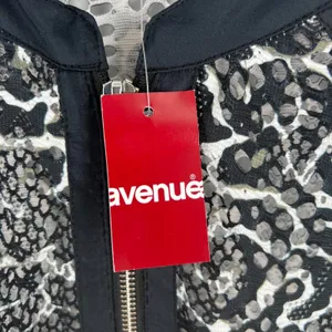 Avenue Sheer Bomber Jacket Womens 26/28 (3X) Black White Leopard Print Full Zip thumbnail 4
