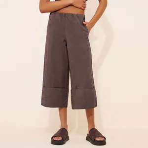 Free People M LULA CUFF PANTS Pull On Wide Leg Crop Brown 21" Inseam Capri thumbnail 2