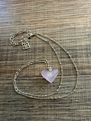 Kendra Scott Poppy Heart Necklace Rose Quartz Pink Gold Retired thumbnail 2