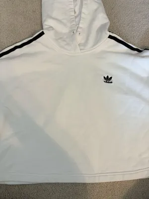 Adidas White Crop Hoodie Women’s Sweatshirt 3 Stripes Embroidered thumbnail 4