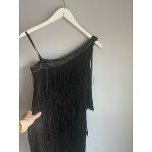 Vintage Y2K‎ Aqua Dress One Shoulder Black Fringe Cocktail Party 20s size 4 thumbnail 5