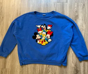 Disney Vintage Blue Patchwork Fleece Sweater Size L thumbnail 1