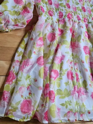 Betsey Johnson Women's Floral Off the Sleeve Smocked Chiffon Babydoll Dress XL thumbnail 7