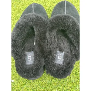UGG Disquette Black Suede Platform Sheepskin Slippers Womens 9 thumbnail 7