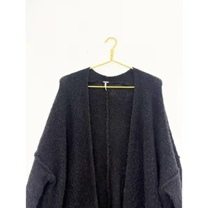 Free People Phantom Long Cardigan Black Front Open Wool Blend Large Oversized thumbnail 5
