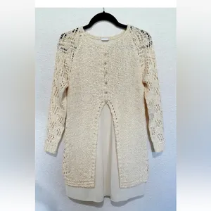 Altar'd State Cream Crochet Tunic Sweater/Mini Dress, size M/L thumbnail 4