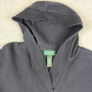 Lauren Ralph Lauren Sweater Womens S Black Cotton Hooded V Neck Side Zip Knit thumbnail 2