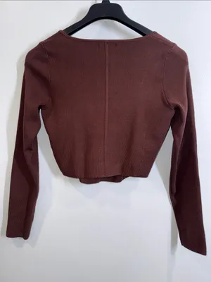House of Harlow 1960 mocha brown cropped knit sweater top size large thumbnail 4
