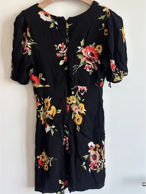 Free People Neon Garden Mini Dress Black Floral V Neck Boho Size 10 thumbnail 5