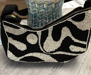 Anthropologie Shoulder Bag One Size Black White Beaded thumbnail 1