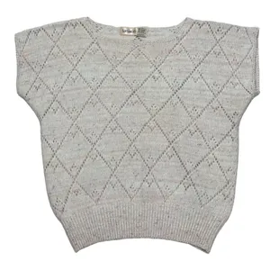 VTG Cream Confetti Diamond Pointelle Angora Wool Summer Knit Sweater Cottagecore thumbnail 2