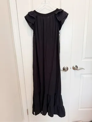 SUNDAYS Black Gauze Cotton Ruffle Hem Maxi‎ Dress Summer Beach Vacation thumbnail 3