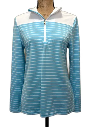 FootJoy Quarter Zip Blue White Striped Golf Pullover Preppy Sporty Womens Medium thumbnail 1