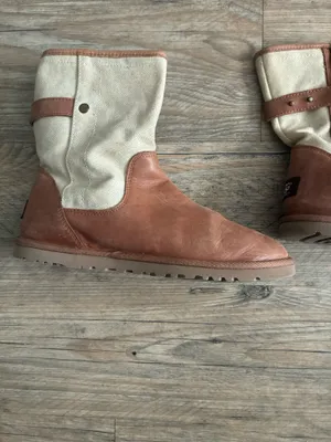 UGG Brown Leather and Cream Canvas Women's Ankle Boots thumbnail 5