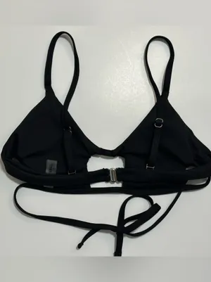 Zaful Black Ribbed Triangle Bralette with Front Clasp thumbnail 3