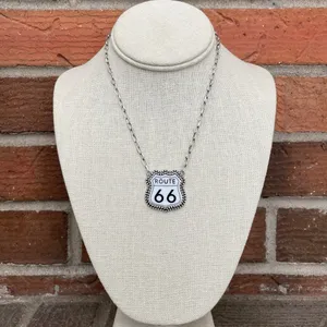 Route 66 Highway Sign Necklace White thumbnail 2