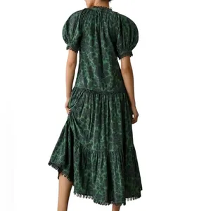 RHODE Aderyn Cotton Linen Tiered Maxi Dress Emerald Savoy Lace Green Black Large thumbnail 2