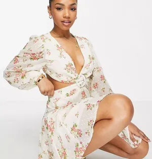 ASOS | Long Sleeve Floral Cut Out Dress thumbnail 1