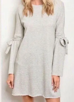 Oatmeal Sweater Dress Ties at the Elbow Sweatshirt Dress thumbnail 1