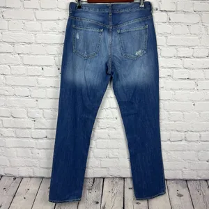 Old Navy Womens Boyfriend Button Fly Jeans Distressed Mid Rise Medium Wash Sz 4‎ thumbnail 2