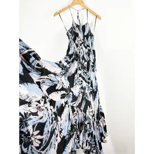 Free People Heat Wave Printed Maxi Slip Dress Large Blue Floral Bohemian thumbnail 11