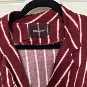 Reformation Graphite Blazer Dress in Kismet burgundy‎ red striped button front 2 thumbnail 3