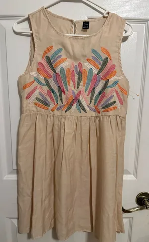SHEIN Beige Colorful Embroidered Babydoll Dress Size Small thumbnail 1