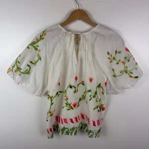 NWT Banjanan‎ Oana Puff Sleeve Top XS Watermelon Wat Artsy Silk Blend Cottage thumbnail 6