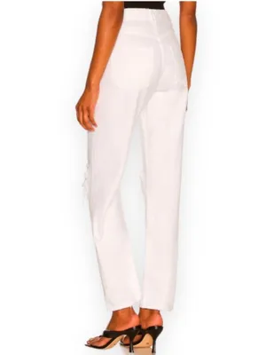 AGOLDE Women’s 90’s Straight Leg White Enamel Denim Distressed Button Fly Jeans thumbnail 7