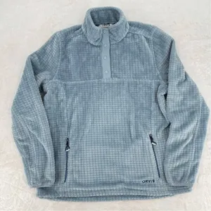 Orvis Pastel Blue Pullover Quarter Snap Mock Neck Pockets Teddy Faux Fur Medium thumbnail 1