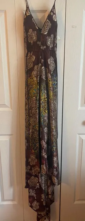 Floral Satin Dress Brown Size 4 thumbnail 1