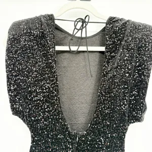 Zara Womens Black Sequin Padded Shoulder Open‎ Back Glam Cocktail Mini Dress XS thumbnail 8