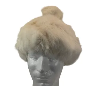 Vintage Rabbit Fur Hat Pom Beanie Cap Cream White Winter Ski Glam Y2K Luxe Fuzzy thumbnail 8