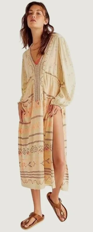 Free People Dahlia‎ Maxi Top S Endless Summer Embroidered Boho Kaftan Tunic thumbnail 1