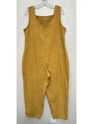 Earthbound Trading Company Corduroy Jumpsuit Large Mustard Cotton Boho Flawed thumbnail 2