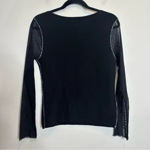 Unique Vintage VTG Ypsilon Donna Black Mesh Sheer Sleeve Top Gothic Ornate Y2K Romantic Goth L thumbnail 5