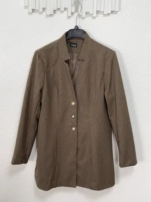 FME Brown Longline Blazer Gold Button Tailored Jacket Minimalist Quiet Luxury thumbnail 2