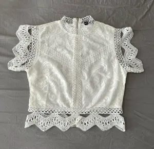 White Lace Detail Zip Back Crop Top thumbnail 1