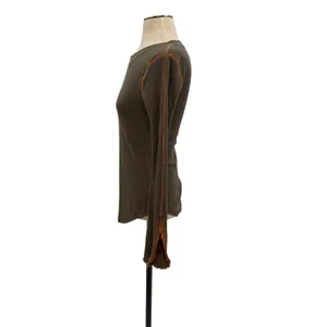 Free People Waffle‎ Knit Thermal Top Olive Green Zip Cuff Long Sleeve Womens M thumbnail 8
