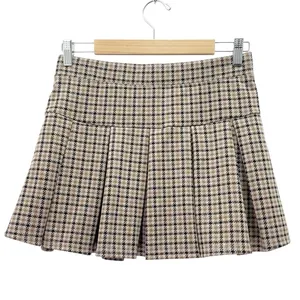 NWT American Eagle Plaid Pleated Low Rise Knit Skort Shorts Small Brown Tan NEW thumbnail 3
